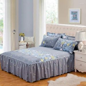 Jupe de lit en sergé imprimé gris bleu uni, literie antidérapante de grande taille pour garçon et fille, drap de lit, taie d'oreiller pour la maison