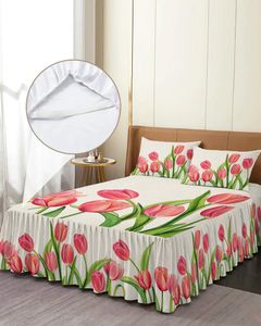 Bed rok veer tulp bloem elastiek gemonteerd sprei met kussenslopen protector matras cover beddengoed set set set set