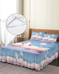 Jupe de lit, baleine étoilée, nuages, dessin animé, couvre-lit élastique avec taies d'oreiller, housse de matelas, ensemble de literie, drap
