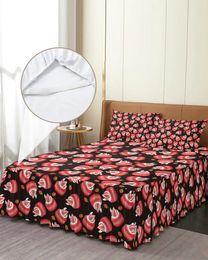 Jupe de lit Strawberry Macaron Elastic ajusté lit avec taies d'oreiller Matelas de protection Couvre-literie