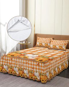 Jupe de lit pour Thanksgiving, motif citrouille et tournesol, couvre-lit élastique avec taies d'oreiller, housse de matelas, ensemble de literie, drap