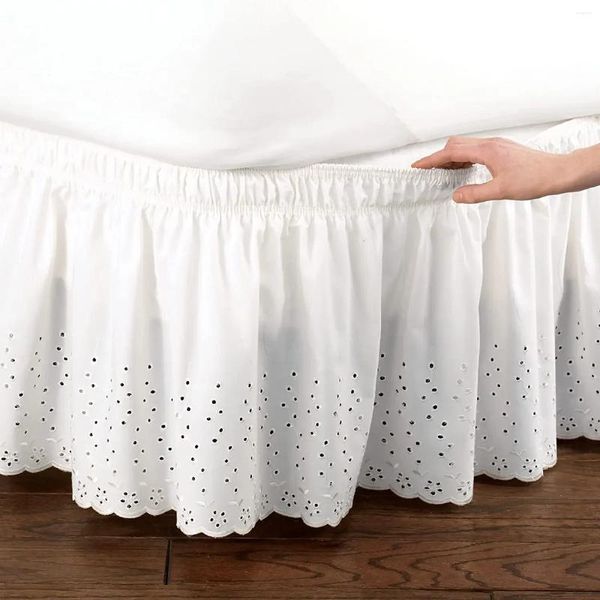 Jupe de lit épaississant les volants à œillets à la broderie florale flecouette fessée à poussière élastique avec tissu de polyester en coton premium