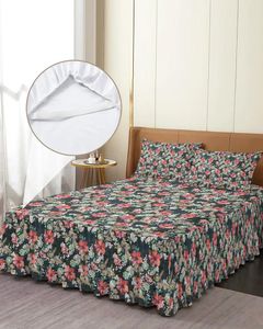 Jupe de lit Vintage fleur papillon feuille, couvre-lit élastique avec taies d'oreiller, housse de matelas, ensemble de literie, drap