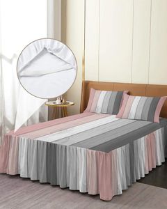 Jupe de lit vintage rose gris graduel grain élastique élastique ajusté avec taies d'oreiller le couvercle du matelas palette de literie