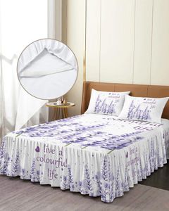 Jupe de lit aquarelle lavande amour fleur, couvre-lit élastique avec taies d'oreiller, housse de matelas, ensemble de literie, drap