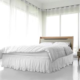 Falda de cama falda de cama blanca banda elástica envoltura alrededor de princesa con volantes cubierta de cama para el hogar sin superficie ropa de cama Couvre Lit 231205