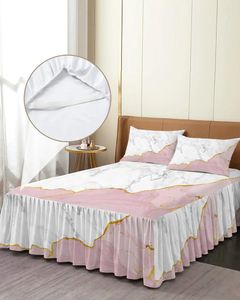 Jupe de lit en marbre blanc rose, couvre-lit élastique avec taies d'oreiller, housse de protection de matelas, ensemble de literie, drap