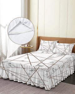 Jupe de lit à rayures Texture marbre blanc, couvre-lit élastique avec taies d'oreiller, housse de matelas, ensemble de literie, drap