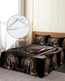 Jupe de lit en verre de vin, baril de fruits, couvre-lit élastique avec taies d'oreiller, housse de matelas, ensemble de literie, drap