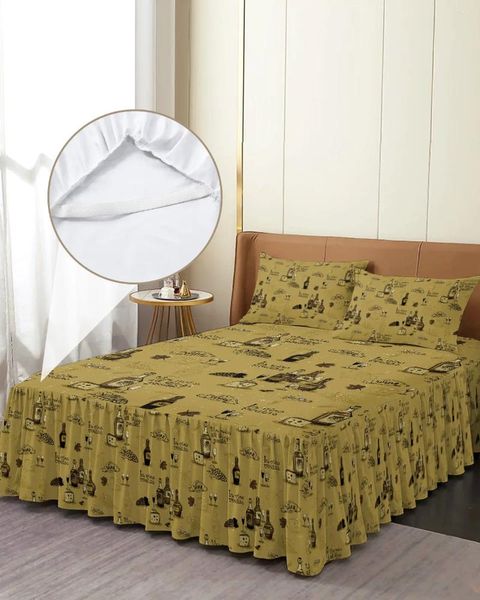 Jupe de lit vin rétro raisins, couvre-lit élastique avec taies d'oreiller, housse de protection de matelas, ensemble de literie, drap