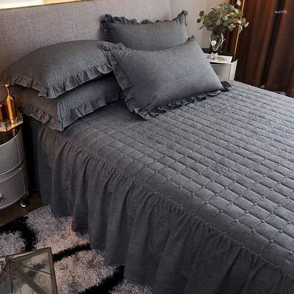 Jupe de lit en coton teint en fil épais, Anti-poussière, matelas antidérapant, bactérien, respectueux de la peau, décoration de la maison, literie