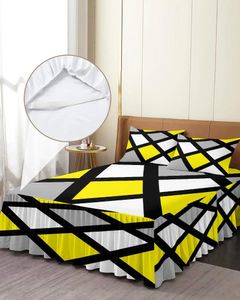 Jupe de lit jaune noir gris géométrique carré élastique couvre-lit ajusté avec taies d'oreiller housse de matelas ensemble de literie drap