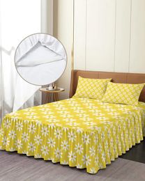 Bedrok gele madeliefje bloem elastisch gemonteerd sprei met kussenslopen beschermer matras cover beddengoed set set set set set
