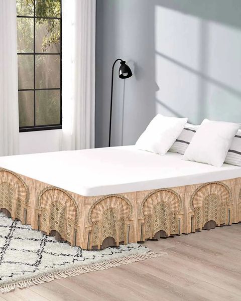 Bedrok Gele Muurpoort Marokko Bedrok Elastisch Uitgerekt Bedrok Bedwikkelrokken Home Decor Bedskirt 231019