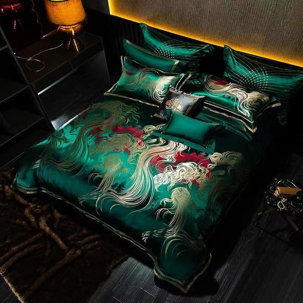 Juegos de cama de ropa de cama diseñador Villa especial bordado pesado 160 Algodón de algodón de algodón de alimentación larga Jacquard Juego de cuatro piezas de colch