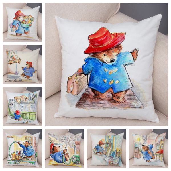 Literie British Cartoon Bear Cushion Cover Sofa Children's Room Decoration Child