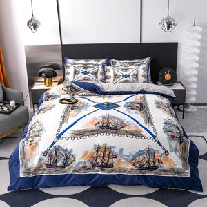 Ropa de cama Queen King size Juegos de 4 piezas Juego de estilo europeo Lujo Dorado Royal Bordado Satén Funda nórdica doble Sábanas y fundas de almohada de algodón puro