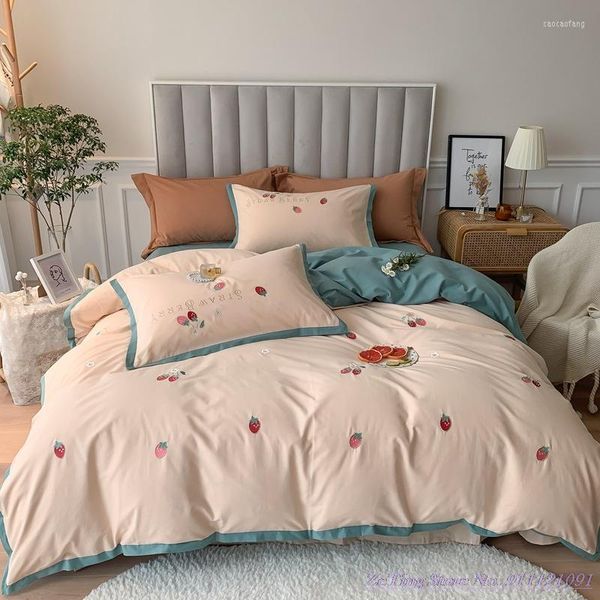 Juegos de ropa de cama 1,8 m funda de edredón de cama Otoño Invierno algodón grueso cepillado conjunto puro lino americano de grapa larga