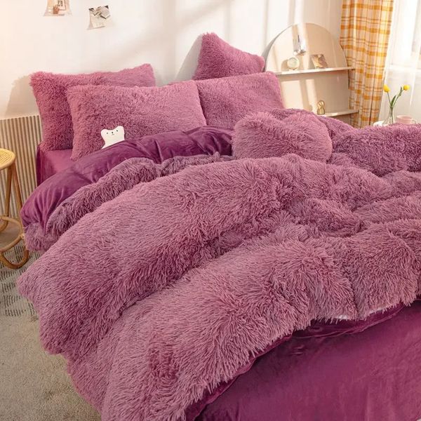 Ensembles de literie 1 pièce housse de couette en velours chameau Double hiver Super chaud couleur unie lit en peluche 231216