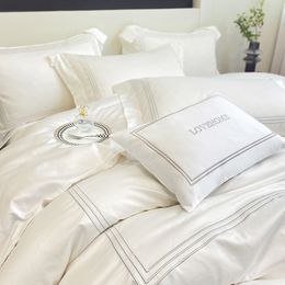 Ensembles de literie Ensemble de literie 100% coton | Textile de maison, trois lignes brodées, taie d'oreiller luxueuse, housse de couette, lit double/Queen/simple, 230827