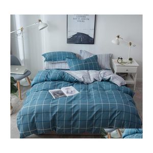 Ensembles de literie 100 Coton Ensemble Feuille Taie D'oreiller Couette Er Ligne Plaid Imprimé Literie Simple Double Reine Fl King Size Literie Drop Dhwv4