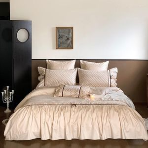 Beddengoedsets 1000TC katoen garen geverfd champagne set Koreaanse stijl hand geplooide dekbedovertrek voor meisjes dames huis bed blad kussencases