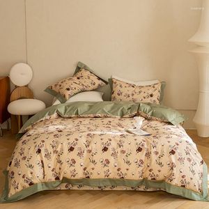 Ensembles de literie 1000TC coton égyptien automne hiver brossé Vintage Rose ensemble élégant Floral housse de couette drap de lit taies d'oreiller 4 pièces