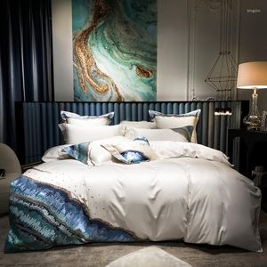 Beddengoed Sets 1000TC Egyptisch Katoen Marine Ontwerp Borduren Dekbedovertrek Set Premium 4/6 Stuks Zachte Comfortabele Laken Kussensloop