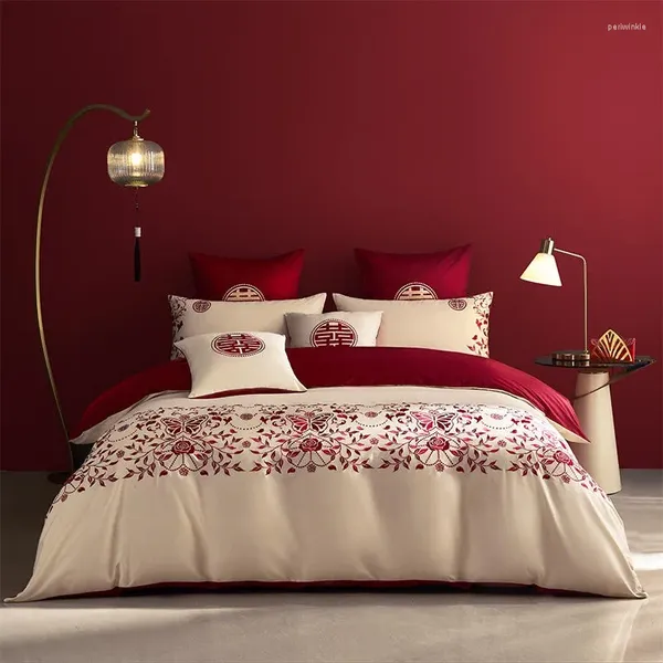 Conjuntos de ropa de cama 1000TC Algodón largo de algodón elegante FELICIDAD FELICIDAD SET BODA BODA RED DUVET DUVET CASA CASAS DE CAMBILACIÓN