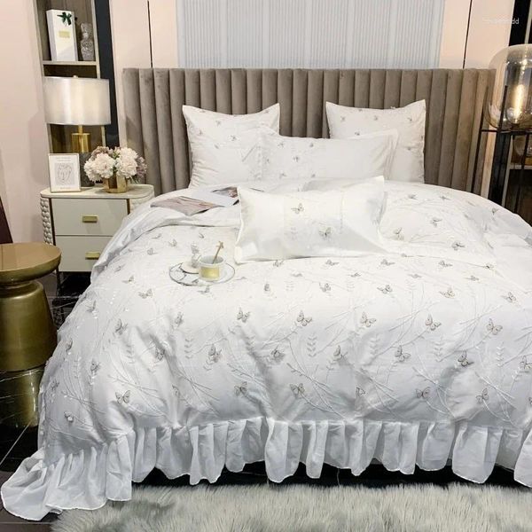 Juegos de cama 1200TC Cotton de algodón egipcio Bordado de bordado de colcha/edredón de edredones edredones de lino
