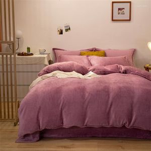 Beddengoedsets 150/180/200 cm Bea Pink Gray Coral Velvet Bed sheet Dekbedoverkapkussencase Vierdelige Winter Herfst Set M045-6