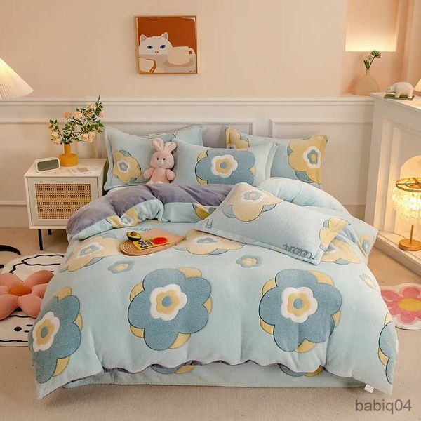 Ensembles de literie 1PC housse de couette et 2PC ensemble de cas flanelle corail polaire chaud hiver épais simple Double reine roi couette ensemble de literie