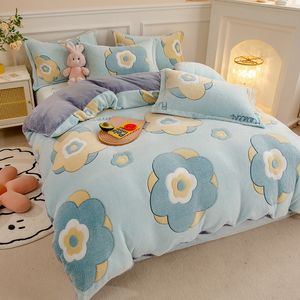 Beddengoedsets 1 st dekbedoverdeksel en 2pc kussensloop set flanel koraal fleece warme winter dikke dikke enkele dubbele koningin king quilt beddengoed set 230509