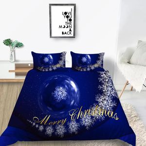 Ensembles de literie 2/3 pièces décorations de Noël Ensemble de couverture de couette joyeuse 3D Print Bedpread Bleu Home Decor
