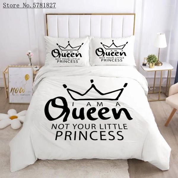 Juegos de ropa de cama 2/3 piezas Juego de corona Imperial Texto de fondo blanco Cubierta edredón de cama textil para el hogar para dormitorio