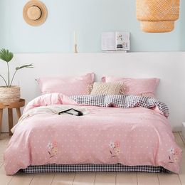 Ensembles de literie 2022 Quatre pièces Simple Coton Double Drap de lit de ménage Housse de couette Épaississement Ponçage Dortoir Rose Dot