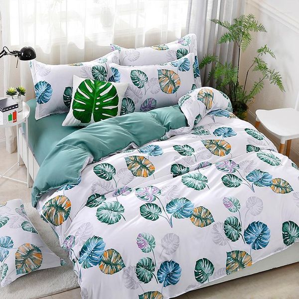 Ensembles de literie 2022 Textile de maison simple Double ensemble feuille Cyan housse de couette taie d'oreiller feuille fille adolescent garçon enfants linge de lit literie