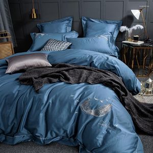 Beddengoed sets 2023 katoenklassiek Europese stijl luxe set. Duvet Cover bed laken linnen kussencases. Koningsblauw