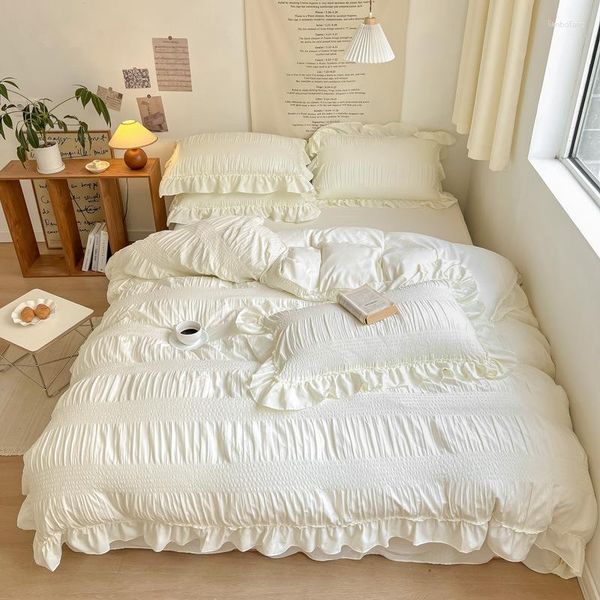 Conjuntos de ropa de cama 2023 Diseño Color sólido Juego de funda nórdica blanca Edredón de algodón ultra suave en la cama del dormitorio de las niñas S
