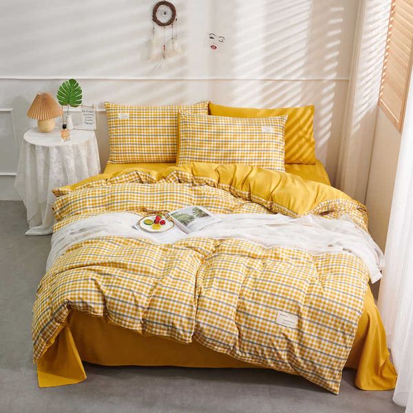 Ensembles de literie 2023 Ensemble de literie de mode Jaune Double Linge de lit Housse de couette nordique Housse de couette Queen Size Drap plat ic Grille Enfants Adulte Z0612