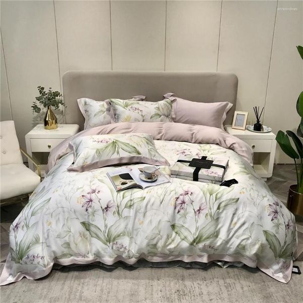 Juegos de cama 2023 de cuatro piezas de algodón Simple doble hogar sábana edredón bordado cómodo Floral Color blanco rosa