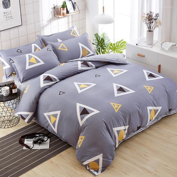 Conjuntos de ropa de cama 2023 Textiles para el hogar Triángulo Azul-Gris Juego de sábanas de rayas 3/4PCS Boy Kid Teen Linen Funda nórdica Funda de almohada