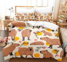 Ensembles de literie 2023 Kawaii Capybaras Ensemble de literie Single Twin Full Full King Size Let Set Aldult Kid Bedroom Duvetcover Set 3d Bed Cover Set J240507