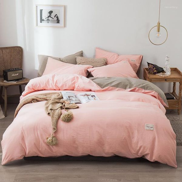 Sets de ropa de cama 2023 Algodón largo de algodón de algodón largo de cuatro piezas Estrella y luna Patrón de luna Modelos de lujo de lujo Denim Pink Caki