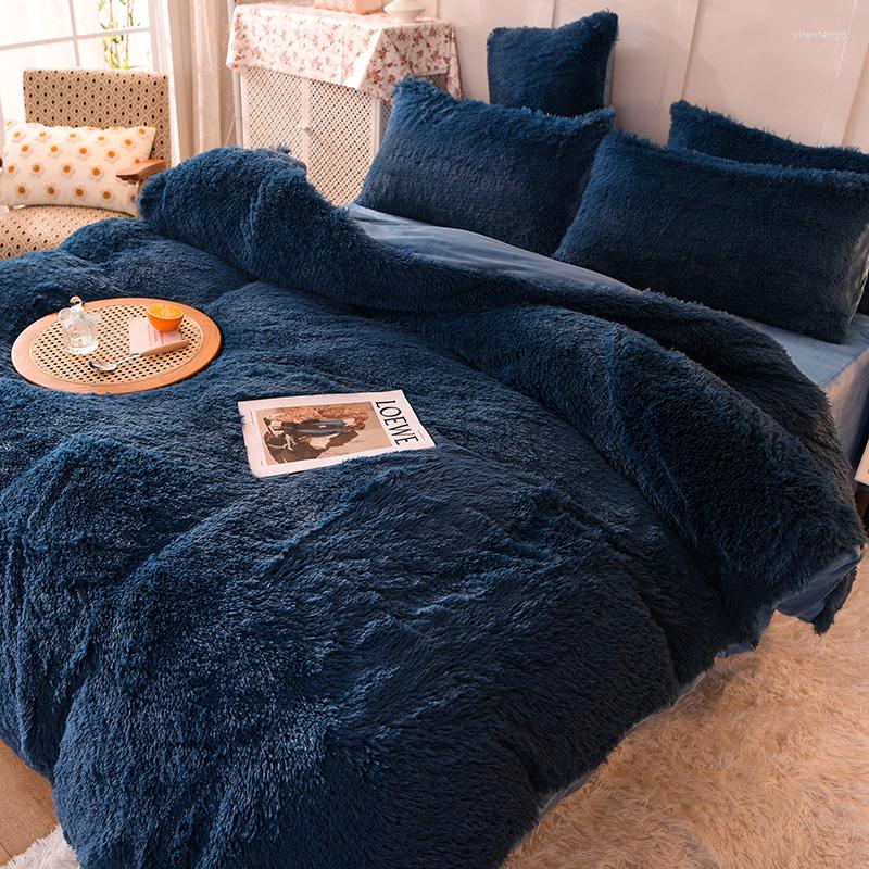Conjuntos de cama 2023 S Confortável Macio Mink Velvet Faux Animal Fur Duveta Capa Colcha Fronhas Conjunto Cobertor Folha de Cama