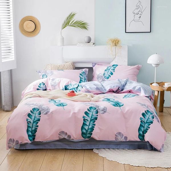 Ensembles de literie 2024 quatre pièces simple coton double ménage drap de lit housse de couette épaississement ponçage dortoir plume rose