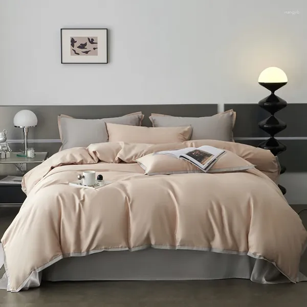 Conjuntos de ropa de cama 2024 Algodón de fibras largas Ropa de cama de cuatro piezas Est Color liso Estilo nórdico simple Moda Rosa Gris