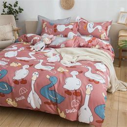 Beddengoedsets 2024 Veermicrofiber set Pastorale stijl Dekbedovertrek Flat Sheet Cartoon Home Linnengoed 3/4PCS AB Side Quilts Bag