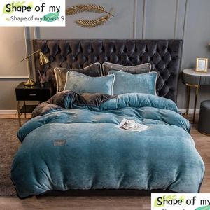 Conjuntos de cama 22 Home Têxteis Azul Escuro Cristal Veet Coral Fleece Winter Soft Quilt Er Manter Quente Duveta de Pelúcia Sem Fronha Drop Deli Dhepx