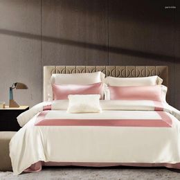 Beddengoed sets 22 mm moerbei zijde premium roze wit patchwork beddingset kanten rand knoppen dekbedovertrek cool ademende linerbladen kussensloop